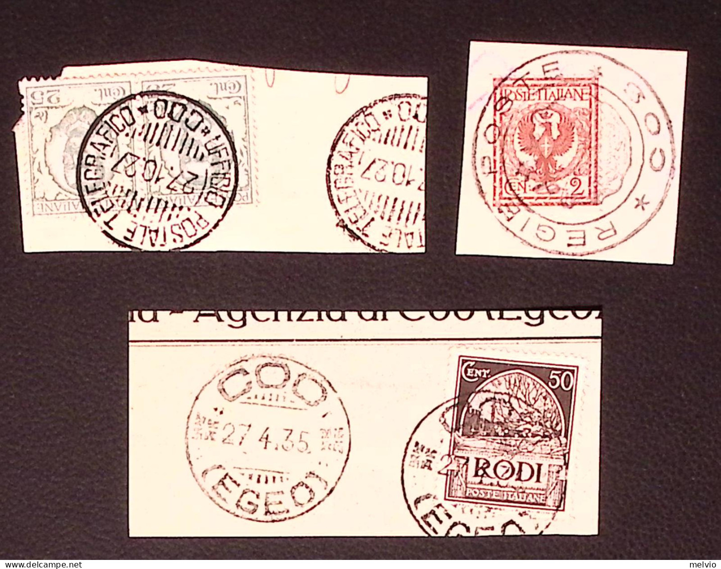 1927-COO (EGEO) Tre Frammenti Con Tre Annulli Completi Differenti - Aegean (Coo)