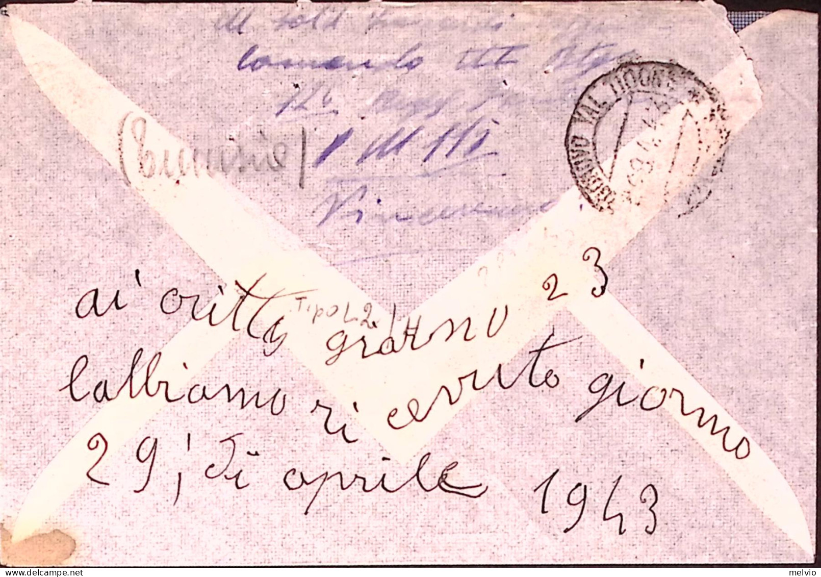 1943-Posta Militare/n. 115 (23.4) Su Busta - Marcophilie