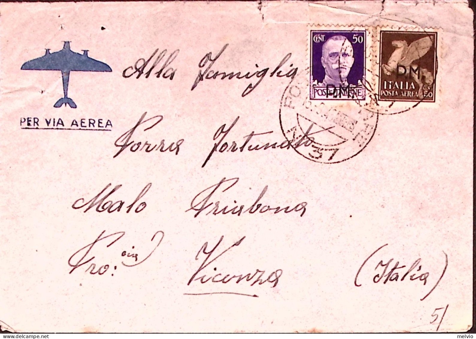 1943-Posta Militare/n. 37 C.2 (15.8) Su Busta Via Aerea - Marcophilie