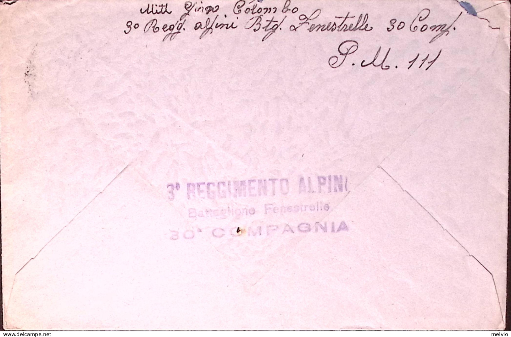 1941-Posta Militare/n.ro 111 (7.6.41) Su Busta Lineare 3 REGGIMENTO ALPINI/BATTA - Marcophilie