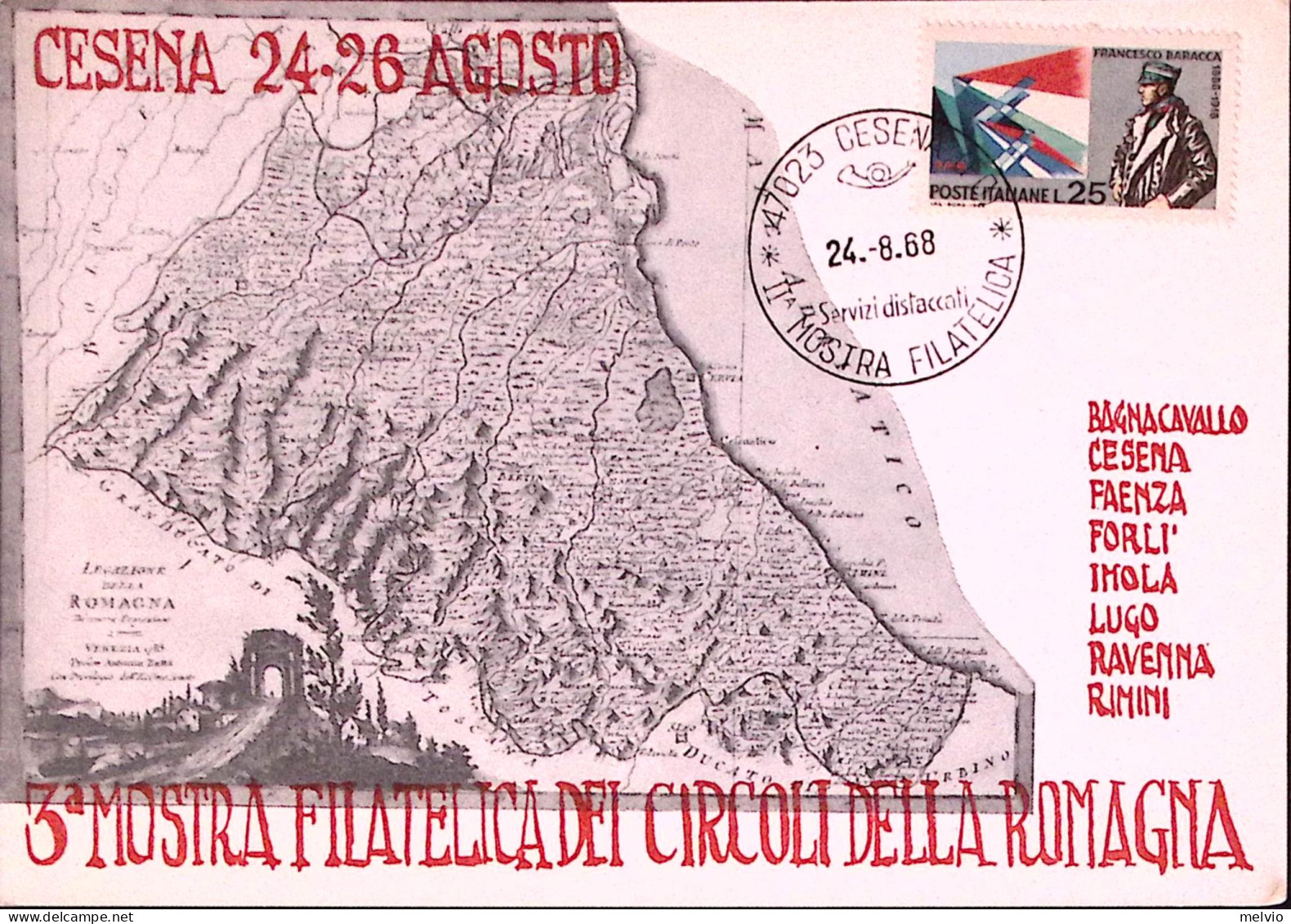 1968-MOSTRA CIRCOLI ROMAGNA Timbro Speciale Cesena (24.8) Su Cartolina Manifesta - Forlì