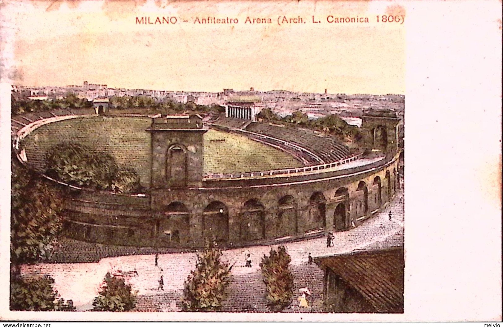 1906-Floreale C.5 (70) Isolato Su Cartolina (Milano Anfiteatro Arena) Con Chiudi - Milano