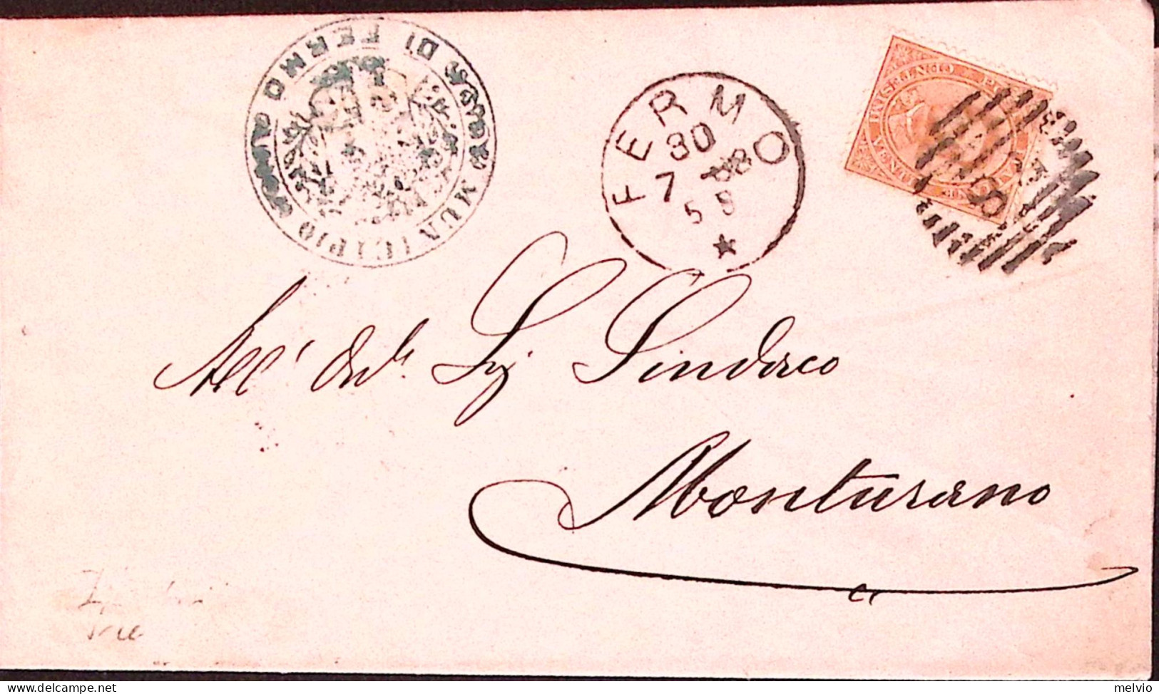 1888-FERMO C1+sbarre (30.7) Su Sopracoperta Affrancata Effigie C.20 - Storia Postale