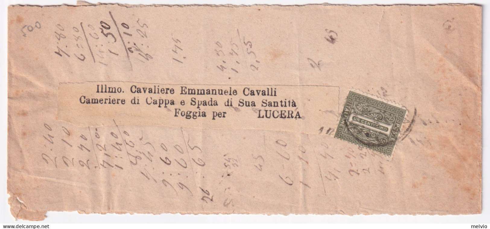 1888-CIFRA C.1 (T14) Isolato Su Fascetta Per Stampe - Marcophilie