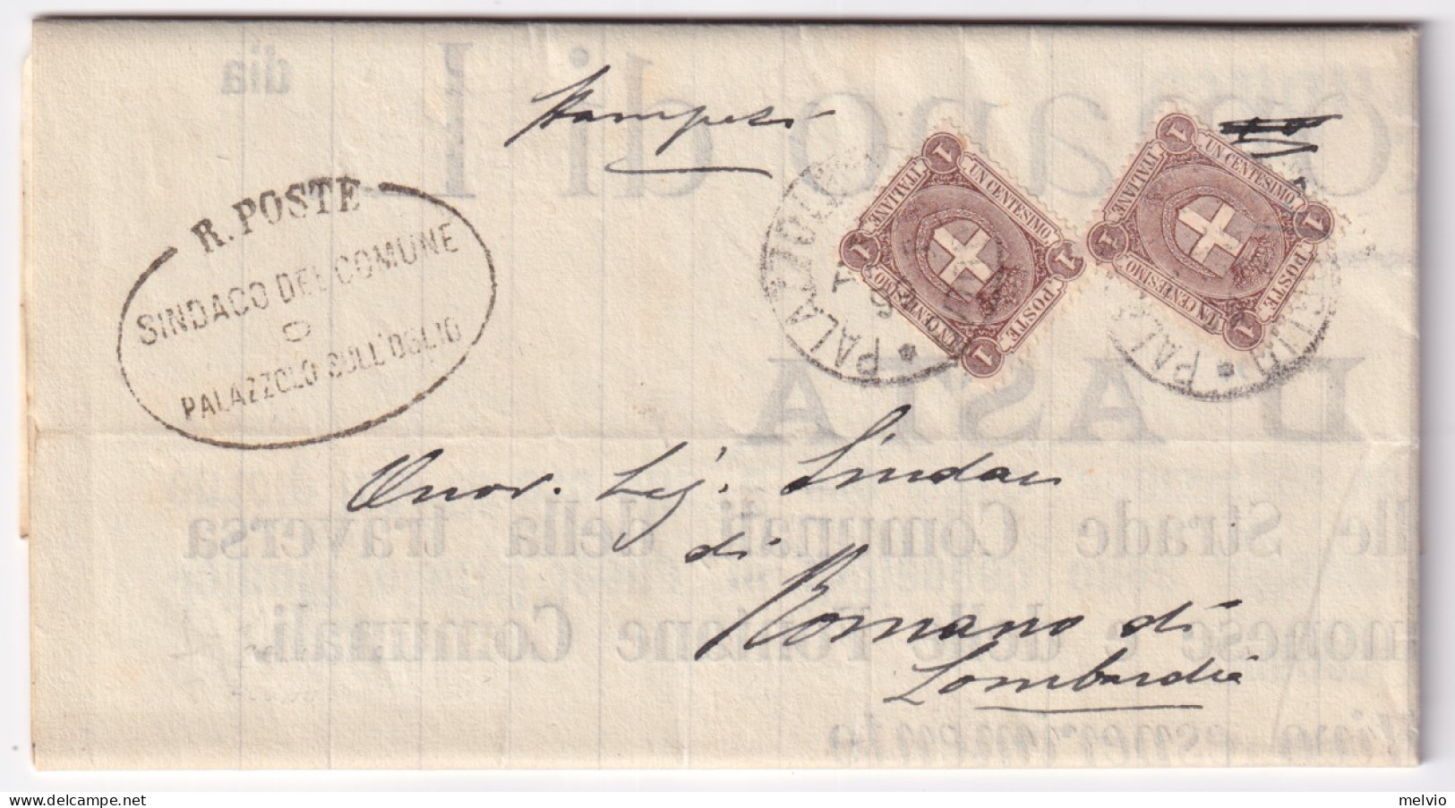 1899-STEMMA Due C.1 (65) Su Piego Palazzolo Sull Oglio (28.4) - Marcophilie
