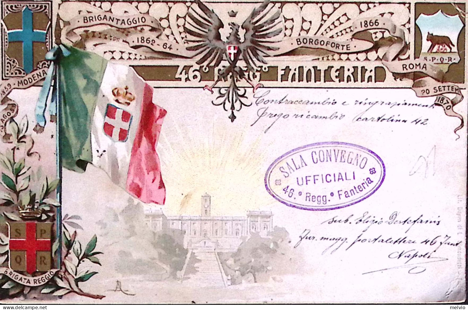 1904-46 REGGIMENTO FANTERIA, Viaggiata Napoli - Regimenten
