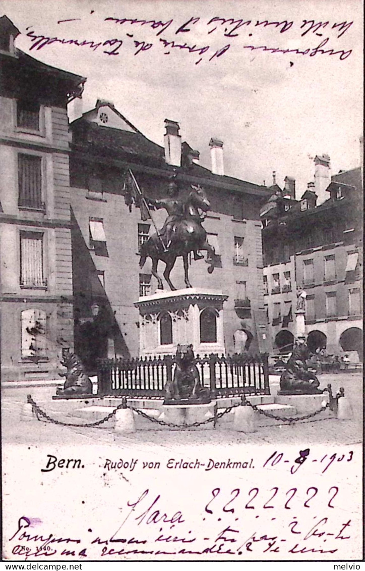 1903-BERN Rudolf Von Erlach-Denkmal, Viaggiata Affrancata Svizzera C.10 Ann Ambu - Storia Postale