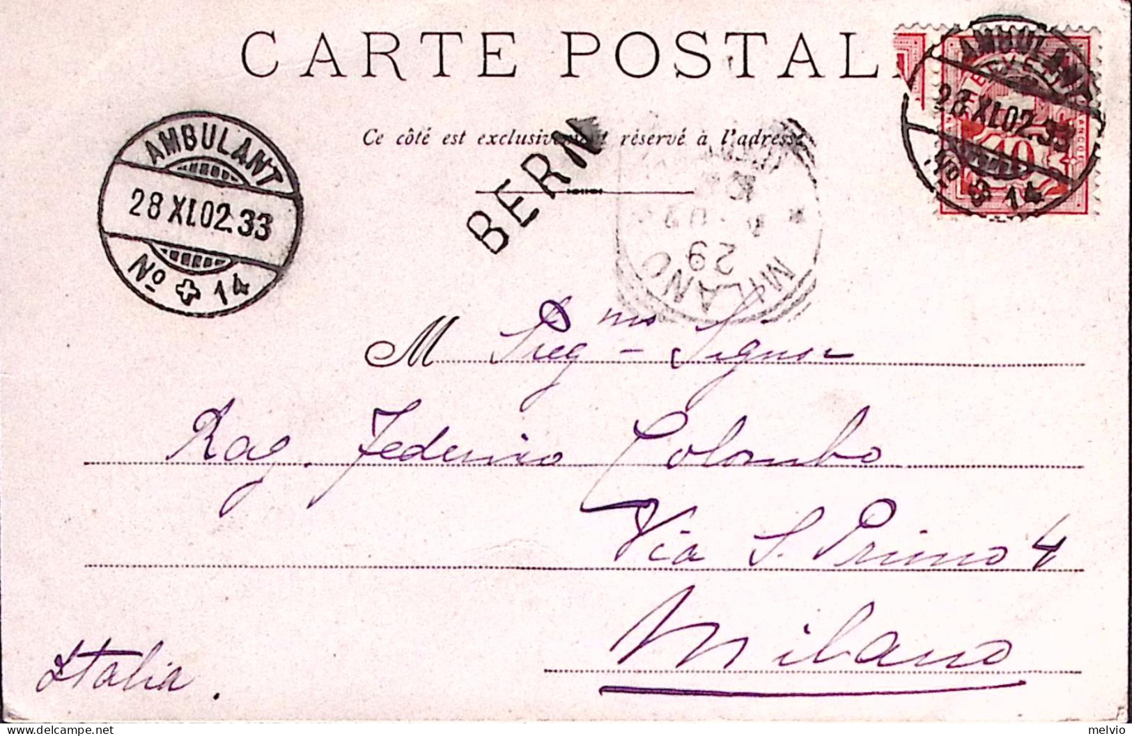 1902-BUCHERONS DANS LA FORET, Viaggiata Affrancata Svizzera C.10 Ann Ambulant/N  - Postmark Collection