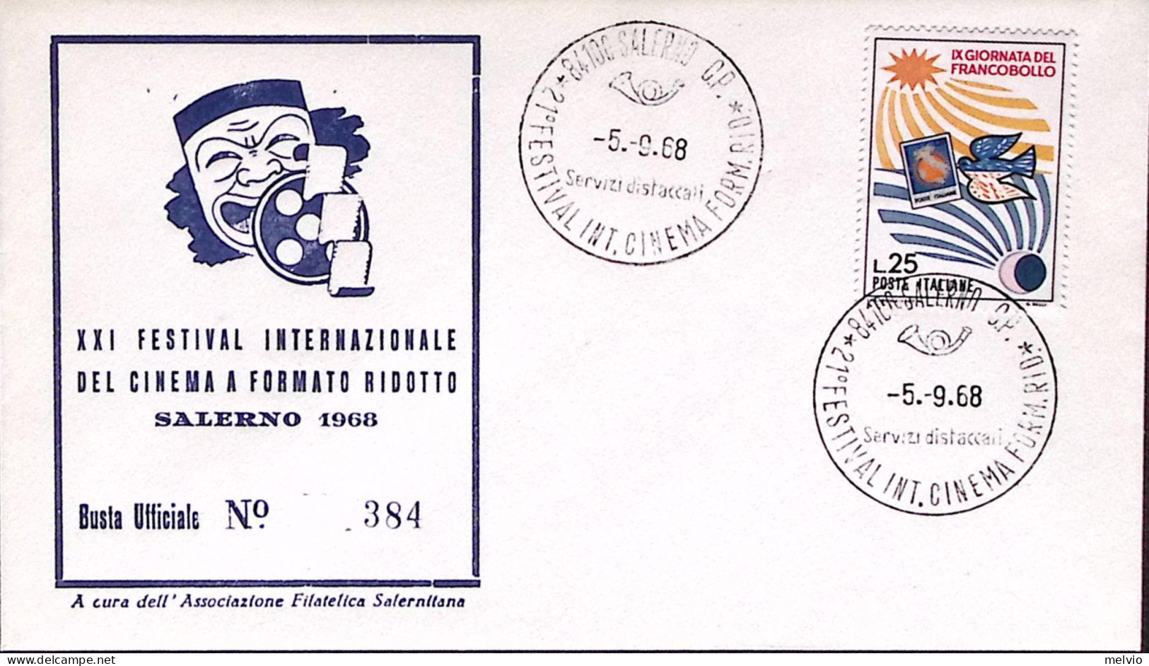 1968-SALERNO 21 FESTIVAL CINEMA FORMATO RIDOTTO (5.9) Annullo Speciale Busta - 1961-70: Poststempel