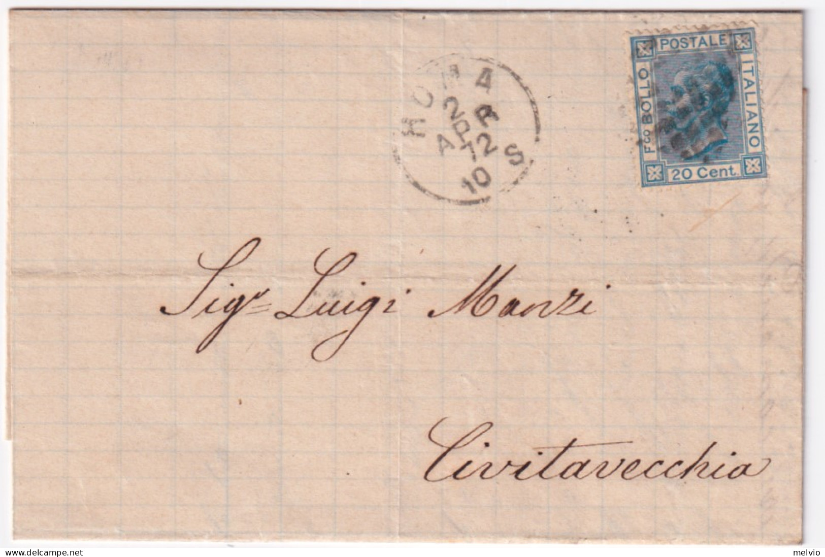 1872-ROMA C1+griglia (2.4) Su Lettera Completo Testo Affr. C.20 (T26) - Poststempel