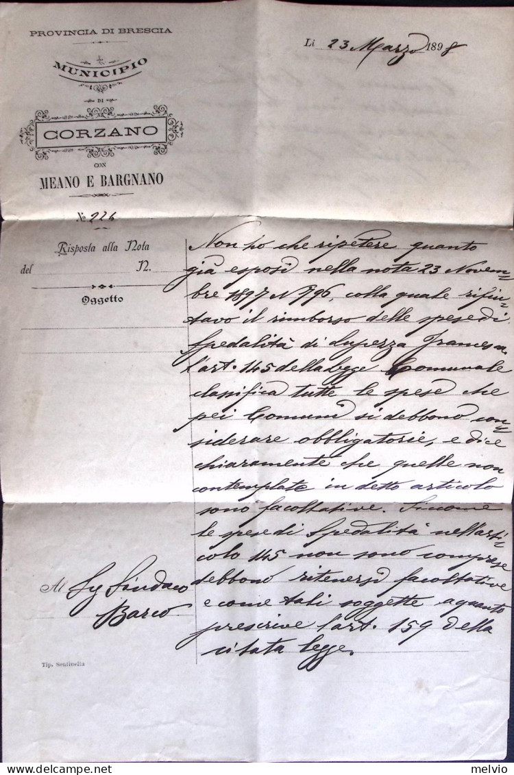 1898-CORZANO Ottagonale Collettoria (24.5) Su Piego Affrancato Stemmi Coppia C.5 - Storia Postale