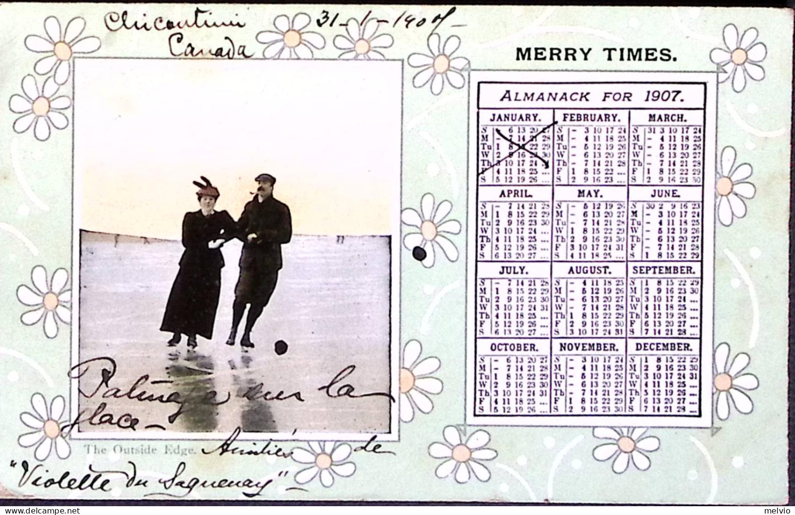 1907-CANADA' Almanacco1907-cartolina Per Italia (coppia Pattinatori) Affrancata  - Andere & Zonder Classificatie