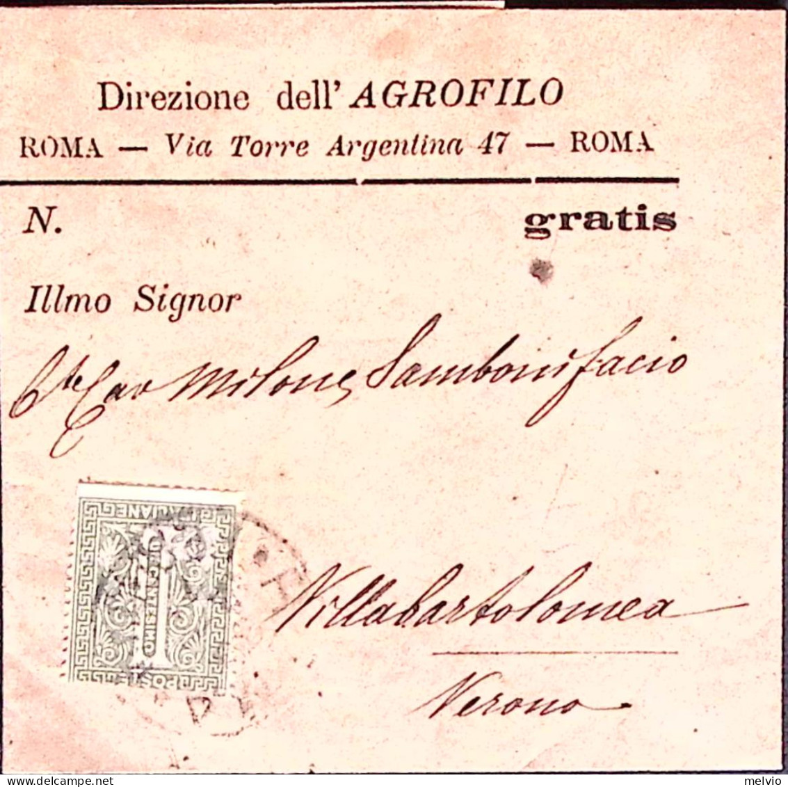 1871-CIFRA C.1 (T14) Isolato Su Fascetta Giornale AGROFILO Di Roma - Marcophilia