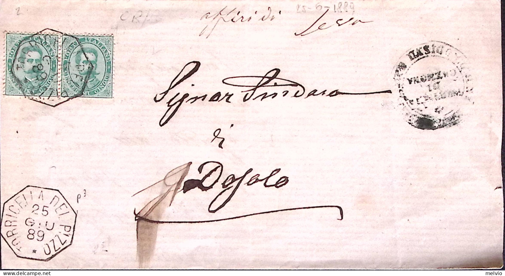 1889-TORRICELLA DEI PIZZO Ottagonale Collettoria (25.6) Su Piego Affrancata Copp - Marcophilie