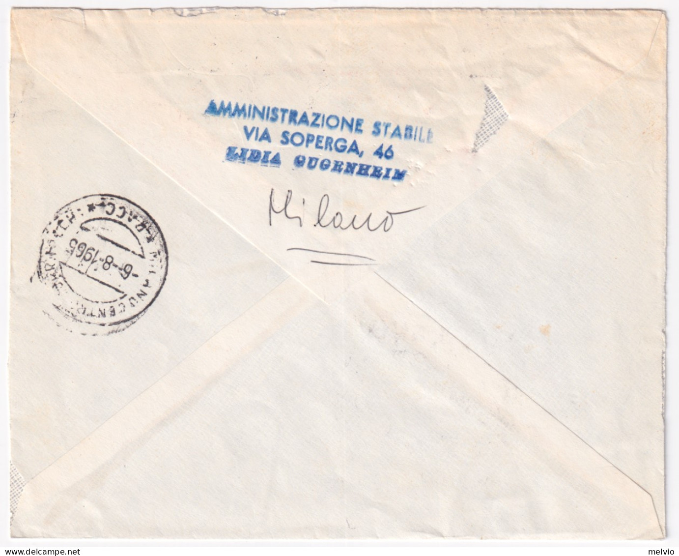 1965-Posta Aerea G. DA VERRAZZANO Lire 130 (157) Isolato Su Raccomandata - 1961-70: Marcophilie