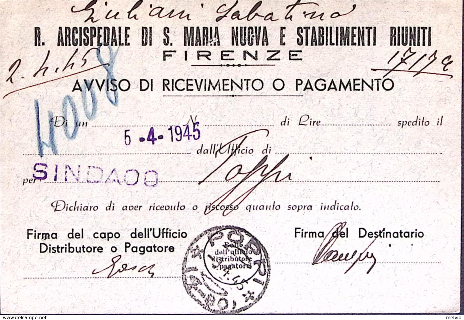 1945-Imperiale Sopr. PM Due C.50 (7) + Imperiale Senza Fasci Lire 1 (522) Su Avv - Storia Postale
