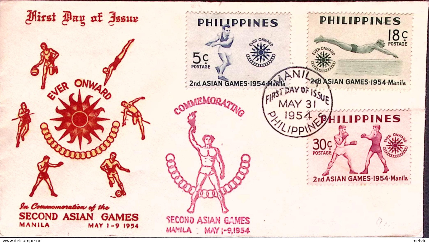 1954-Filippine 2^ Giochi Asiatici Serie Completa Su Fdc - Filippijnen