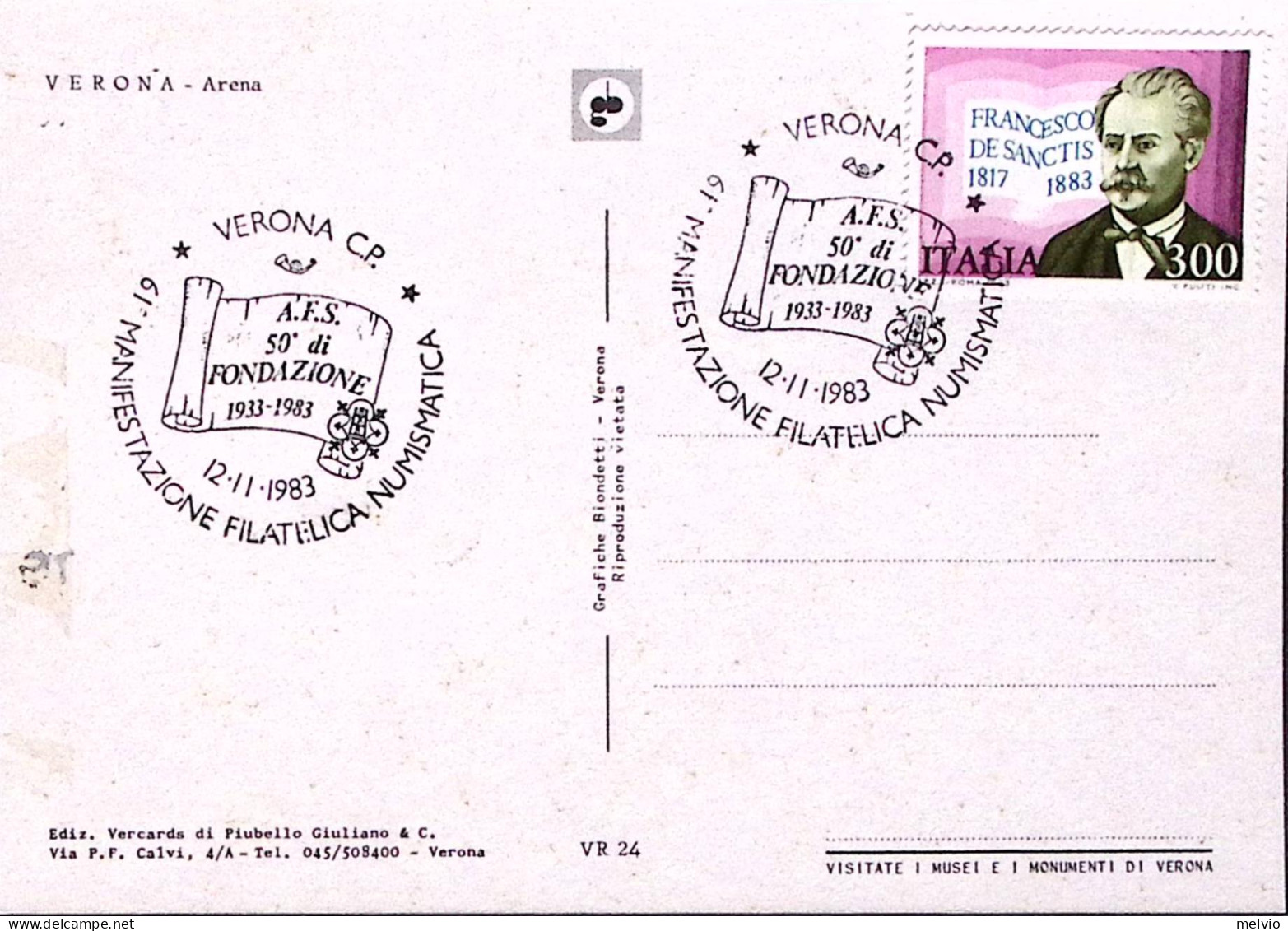 1983-VERONA 61 MANIF. FILATELICA NUMISMATICA Annullo Speciale (12.11) Su Cartoli - 1981-90: Poststempel