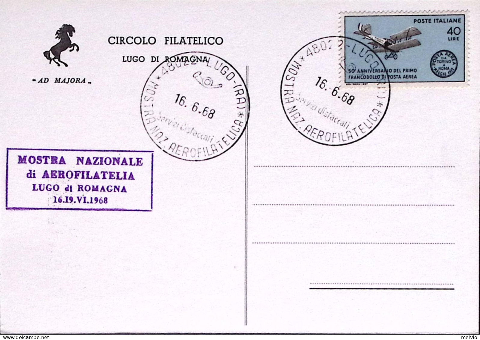 1968-LUGO MOSTRA NAZ. AEROFILATELIA Annullo Speciale (16.6) Su Cartolina Ufficia - 1961-70: Poststempel