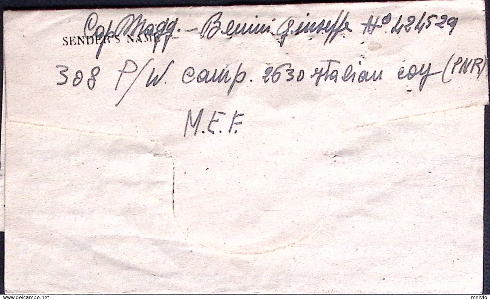 1945-PRIGIONIERI GUERRA In Egitto POW Camp 308 2630 Italian Coy Manoscritto Al V - Storia Postale