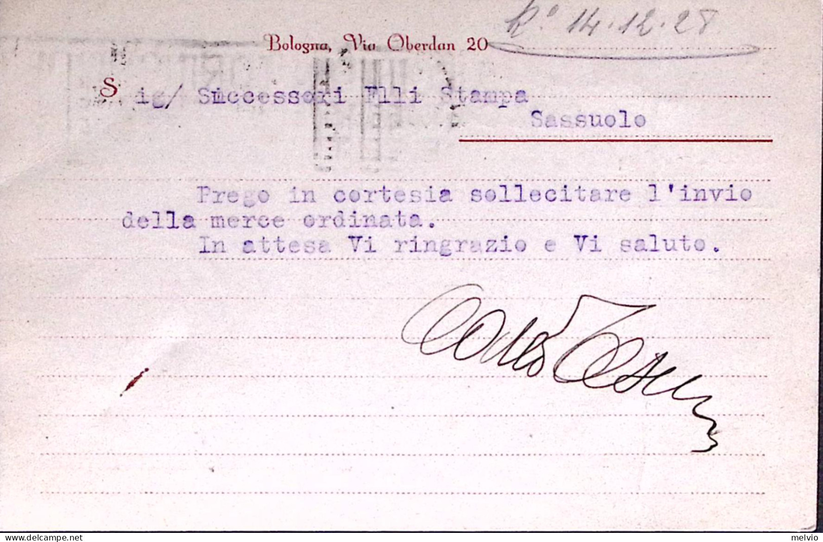 1928-FILIBERTO C.30 (228) Isolato Su Cartolina Con Intestazione A Stampa Carlo T - Marcophilia