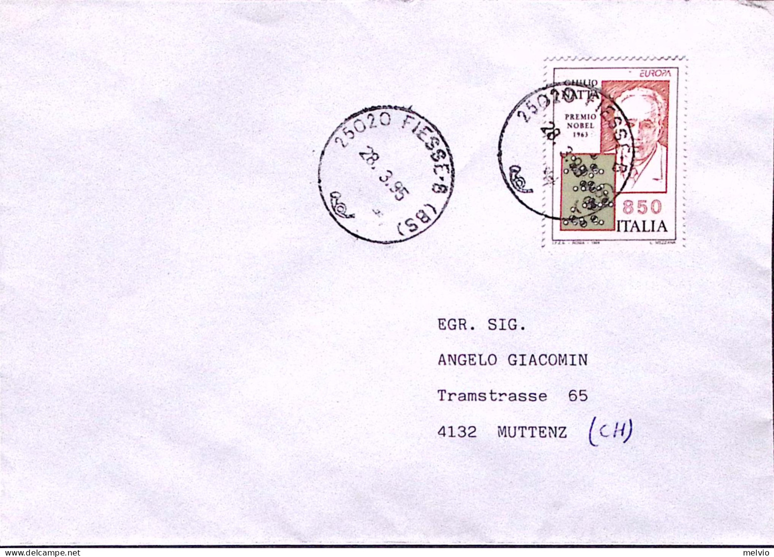 1995-NATTA Lire 850 (2107) Isolato Su Busta Per La Svizzera - 1991-00: Poststempel