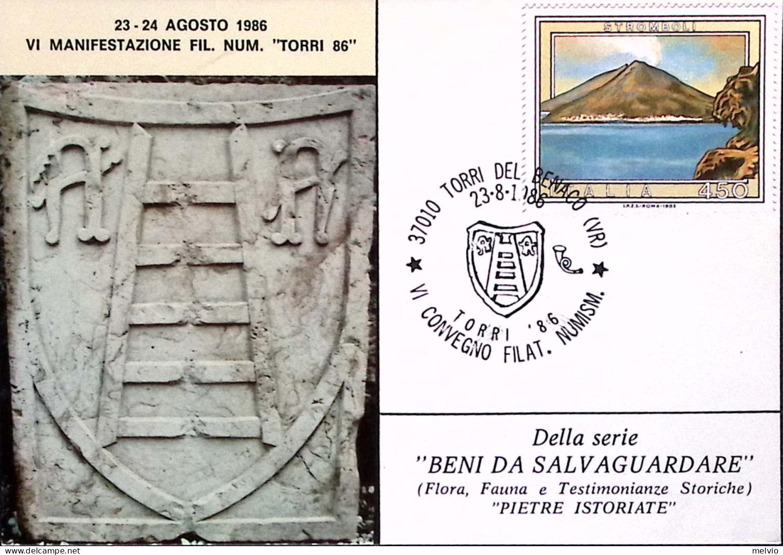 1986-TORRI DEL BENACO VI CONVEGNO FIL. NUMISM. Annullo Speciale (23.8) Su Cartol - 1981-90: Marcophilie
