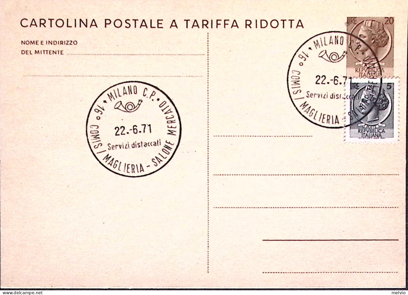 1971-MILANO 16 COMIS/MAGLIERIA-SALONE MERCATO Annullo Speciale (22.6) Su Cartoli - 1971-80: Poststempel
