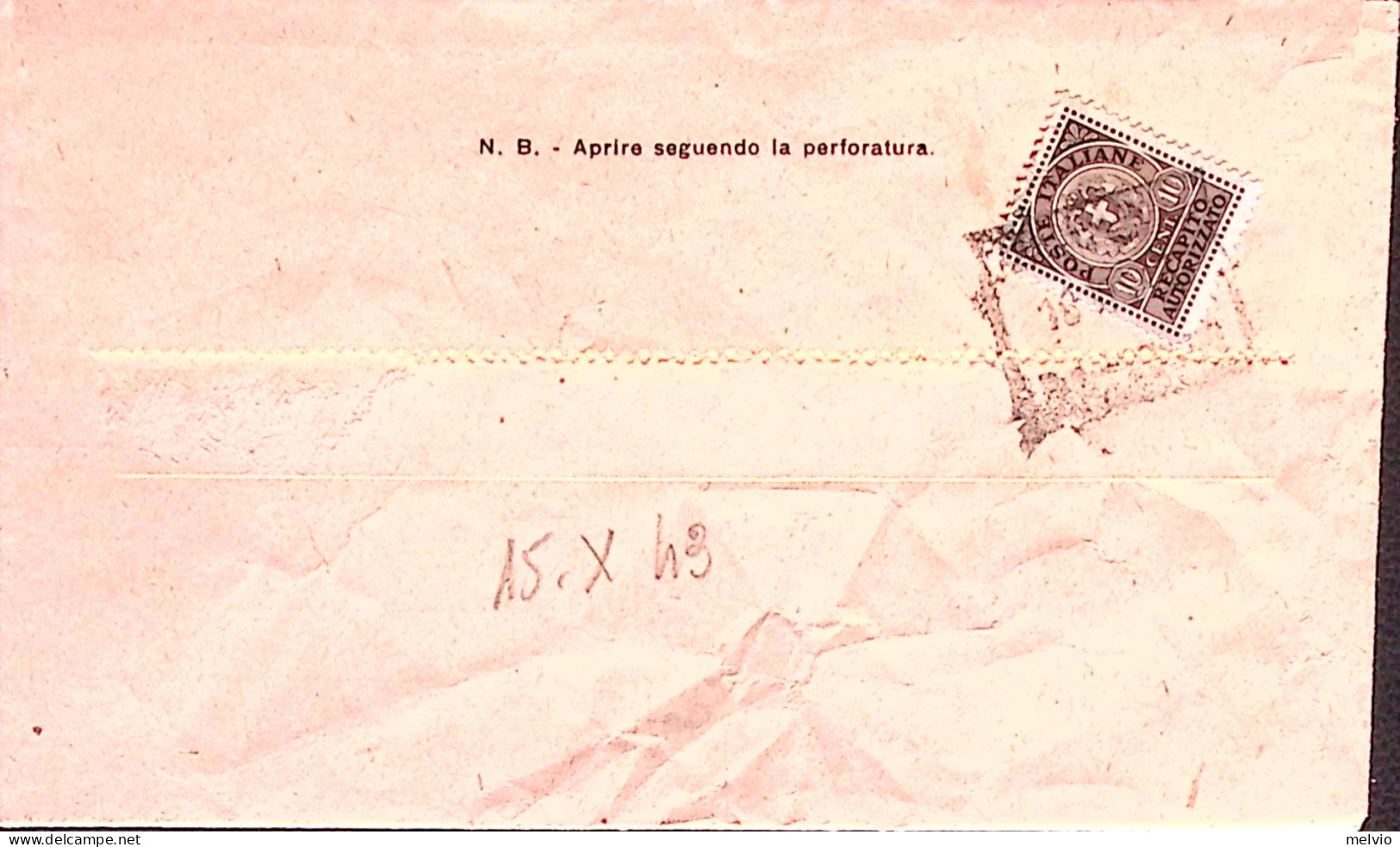 1943-R.S.I. RECAPITO AUTORIZZATO C.10 Al Verso Di Biglietto Milano (16.10) - Storia Postale