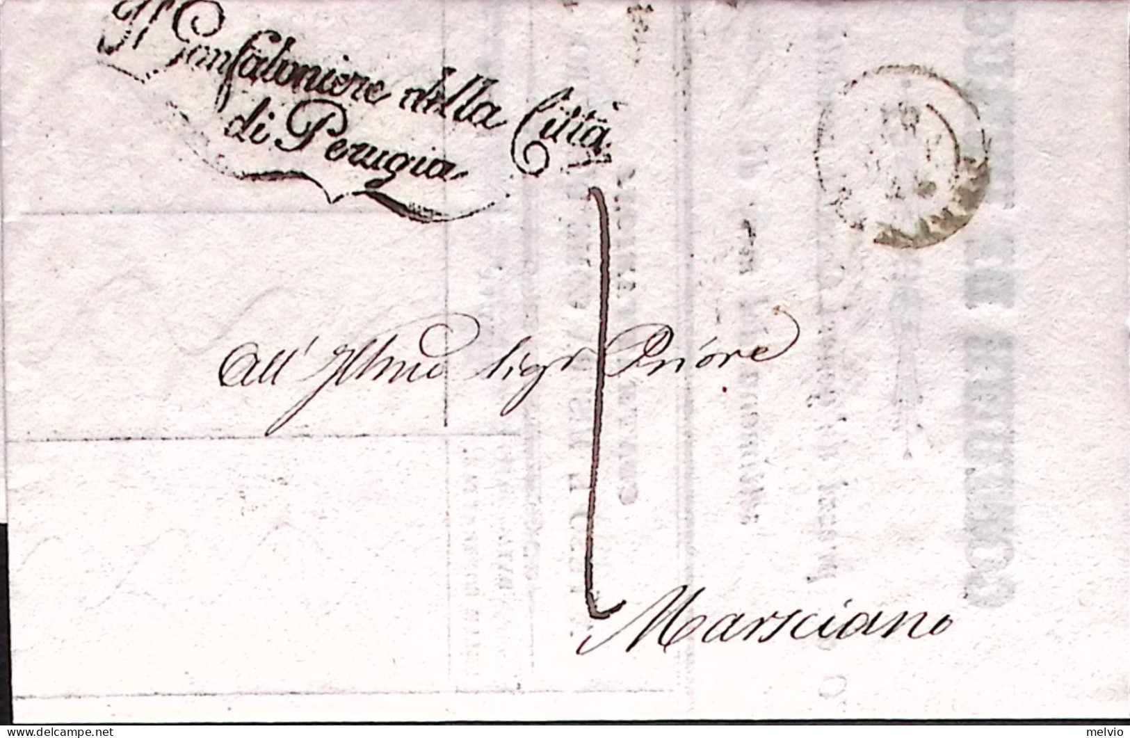 1857-PONTIFICIO B.1 (2) Al Verso Di Lettera Completa Testo Perugia (27.5) - Estados Pontificados