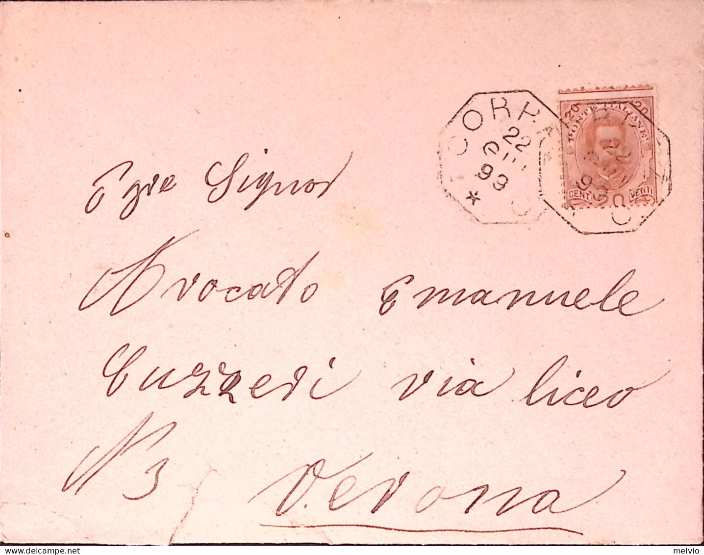 1899-CORREZZO Ottagonale Collettoria (22.6) Su Busta Affr. C.20 - Marcophilie