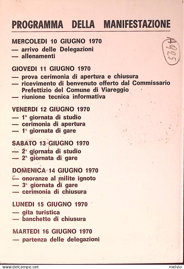 1970-CAMPIONATI MILITARI ATLETICA LEGGERA Annullo Speciale Viareggio (12.6) Su C - 1961-70: Marcofilie