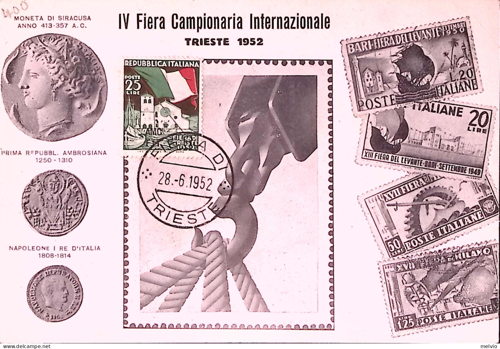 1952-IV FIERA CAMPIONARIA TRIESTE Annullo Speciale (28.6) - 1946-60: Storia Postale