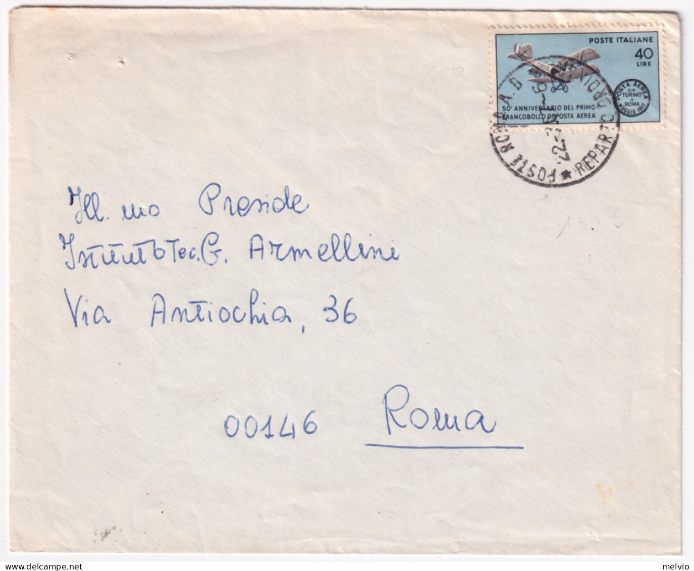 1967-50^ Francobollo Posta Aerea (1053) Isolato Su Busta - 1961-70: Poststempel