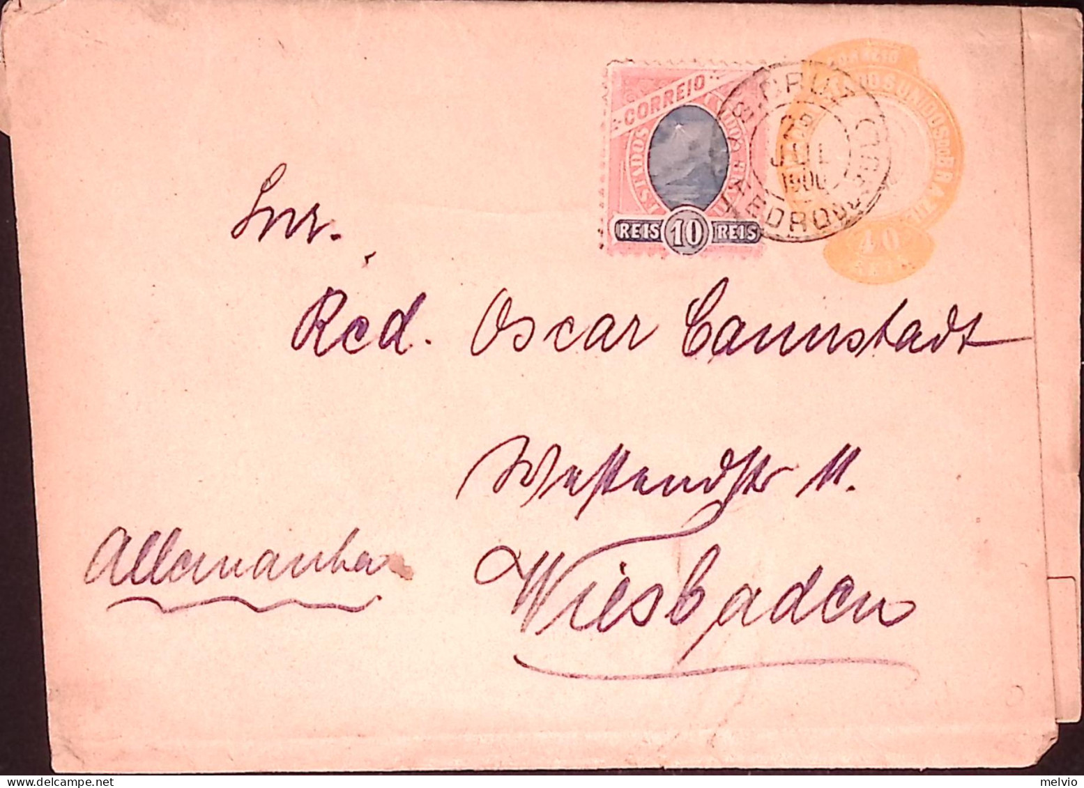 1900-Brasile Fascetta Per Stampe R.40 + R.10 Viaggiata (2.7) Per La Germania - Enteros Postales
