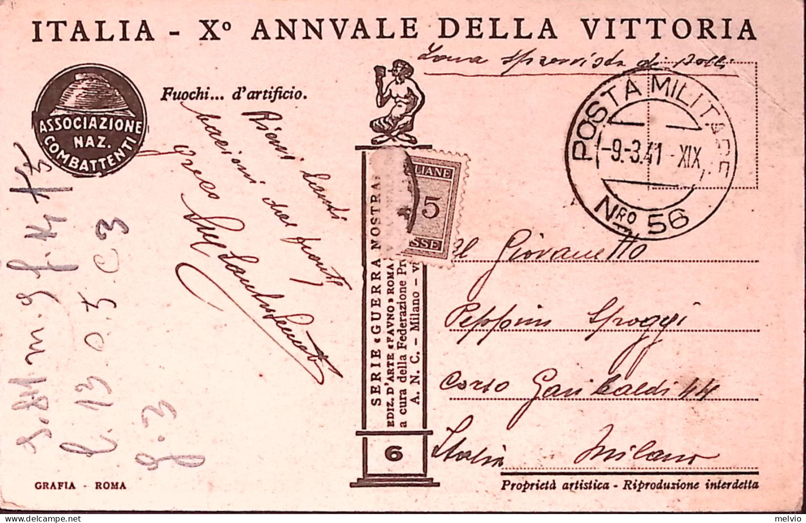 1941-Propaganda Fascismo X ANNUALE Della VITTORIA, Dis. Apolloni, Viaggiata PM 5 - Patriottisch