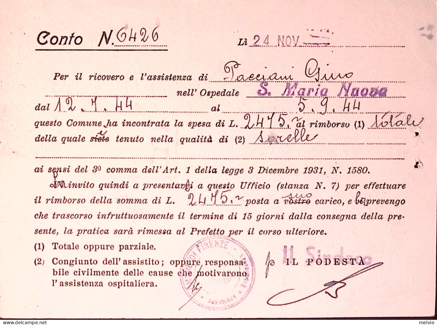 1944-Imperiale Sopr. PM C.50 (7) + Imperiale Lire 1 (252A) Su Cartolina Raccoman - Marcofilie