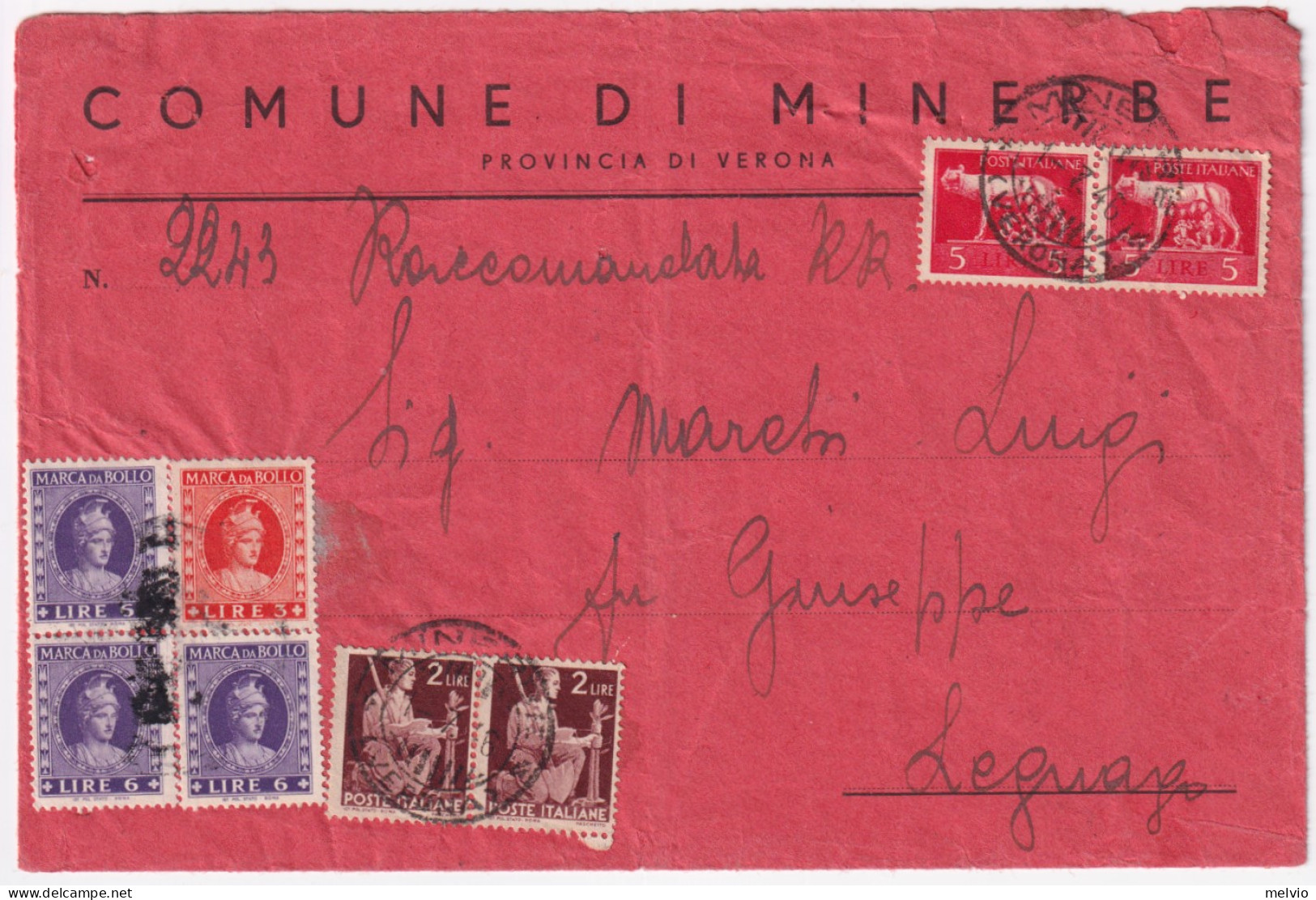 1946-Imperiale Senza Fasci Coppia Lire 5 + Democratica Coppia Lire 2 Su Raccoman - Marcofilie
