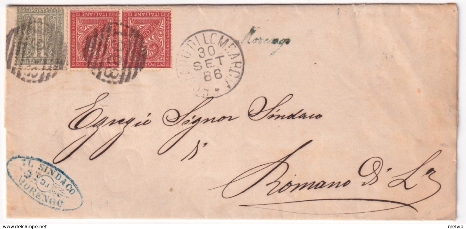 1886-MORENGO Corsivo Di Collettoria Su Piego Romano Di Lombardia (30.9) - Poststempel