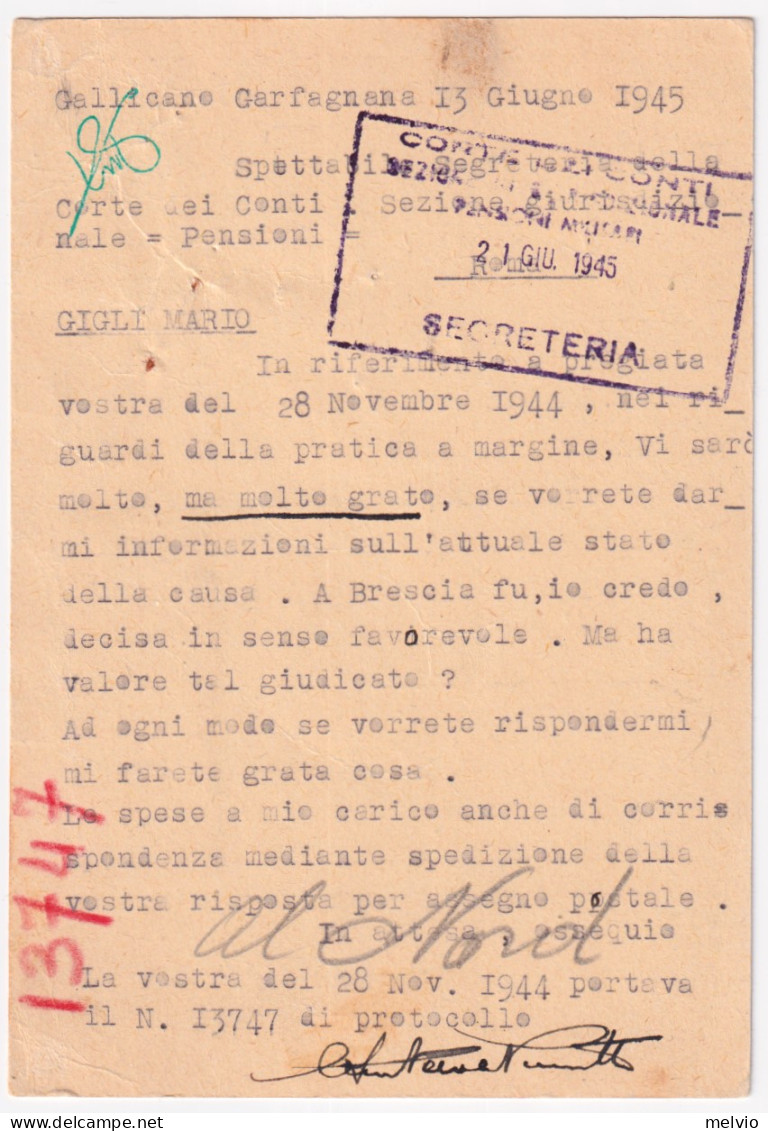 1945-Cartolina Postale C. 60 (C 112) Fr.lli Aggiunti Imperiale Coppia C. 30 (249 - Marcofilie