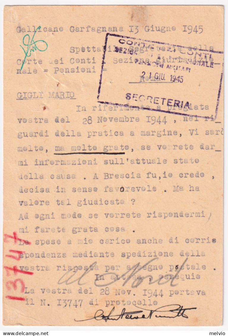 1945-Cartolina Postale C. 60 (C 112) Fr.lli Aggiunti Imperiale Coppia C. 30 (249 - Marcofilía