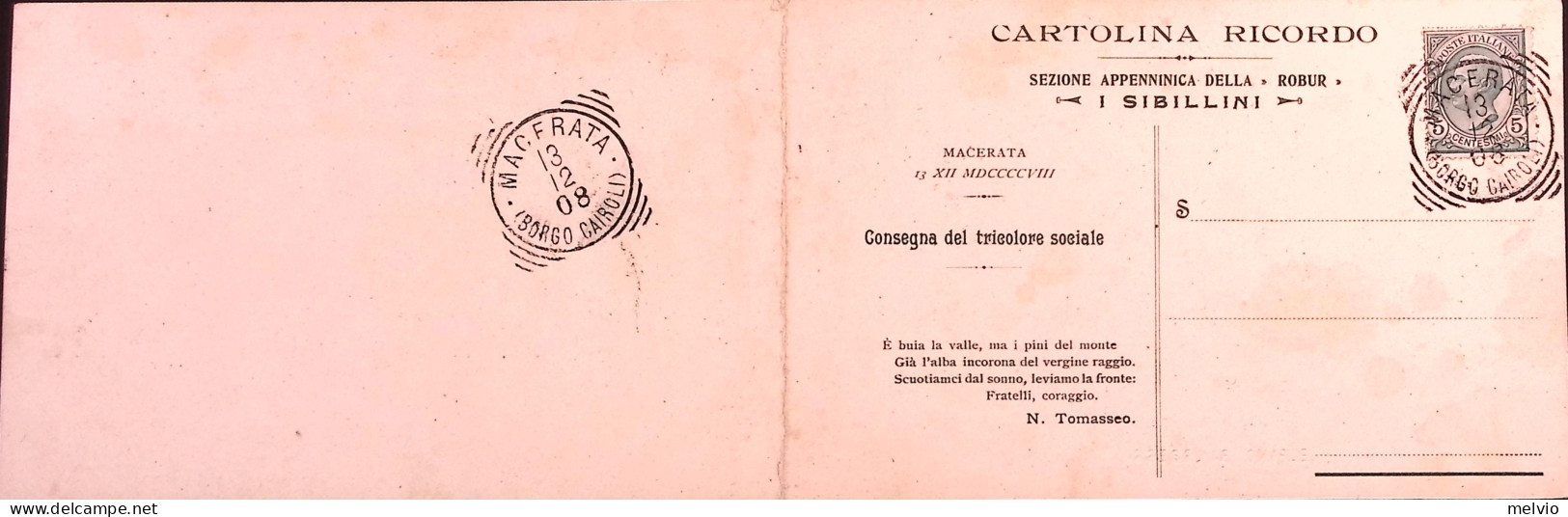 1908-MACERATA Cartolina Ricordo Sezione Appenninica Robur I Sibillini, Cartolina - Macerata