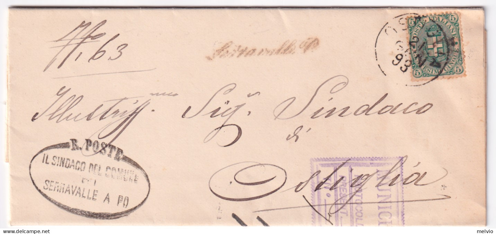 1893-SERRAVALLE PO Corsivo Di Collettoria Su Piego Ostiglia (21.1) - Storia Postale