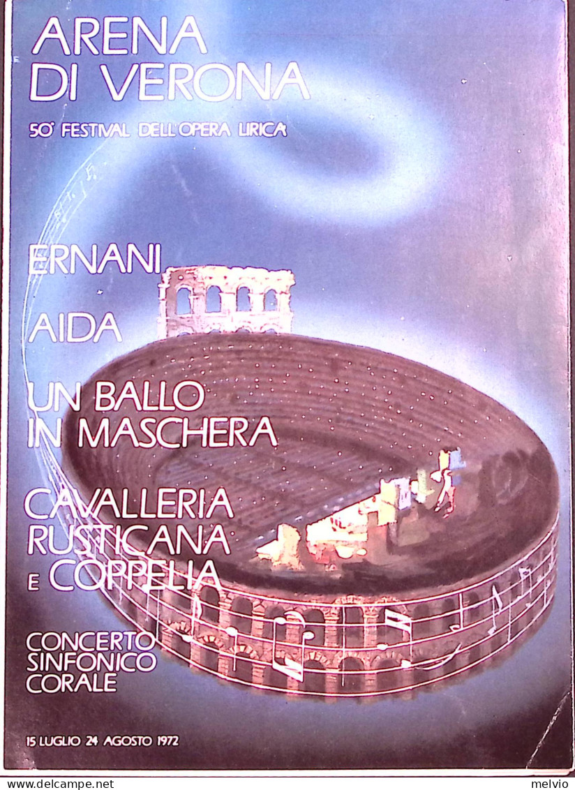 1972-VERONA ARENA 50 STAGIONE LIRICA Pieghevole Con Programma Della Manifestazio - Music