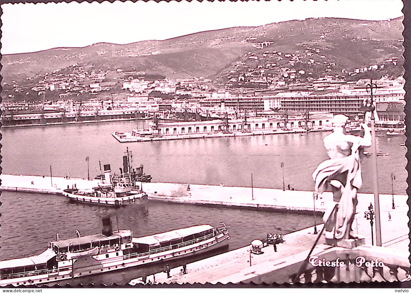 1954-AMG-FTT It. Lavoro Lire 10 (94) Isolato Su Cartolina (Trieste Il Porto) - Trieste (Triest)