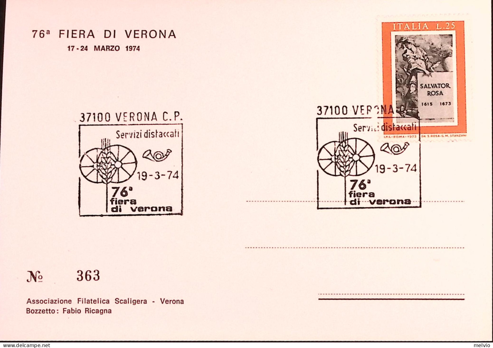 1974-VERONA 76 Fiera (19.3) Annullo Speciale Su Cartolina - 1971-80: Marcophilie