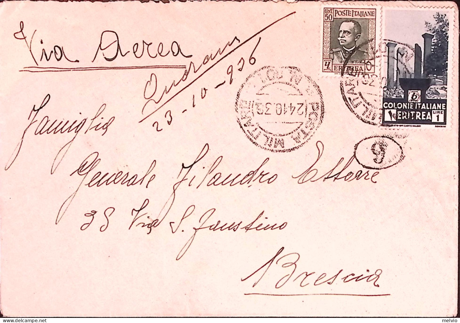 1936-Posta Militare/n. 101 C.2 (24.10) Su Busta Via Aerea Manoscritto Al Verso Q - Eritrea
