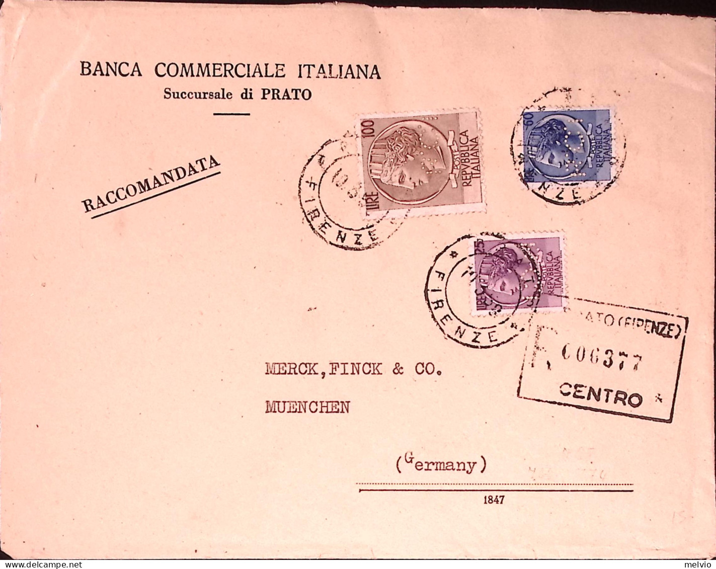 1968-PERFORATI B.C.I. (Banca Commerciale Italiana) Siracusana Lire 25, 60 E 100  - 1961-70: Poststempel