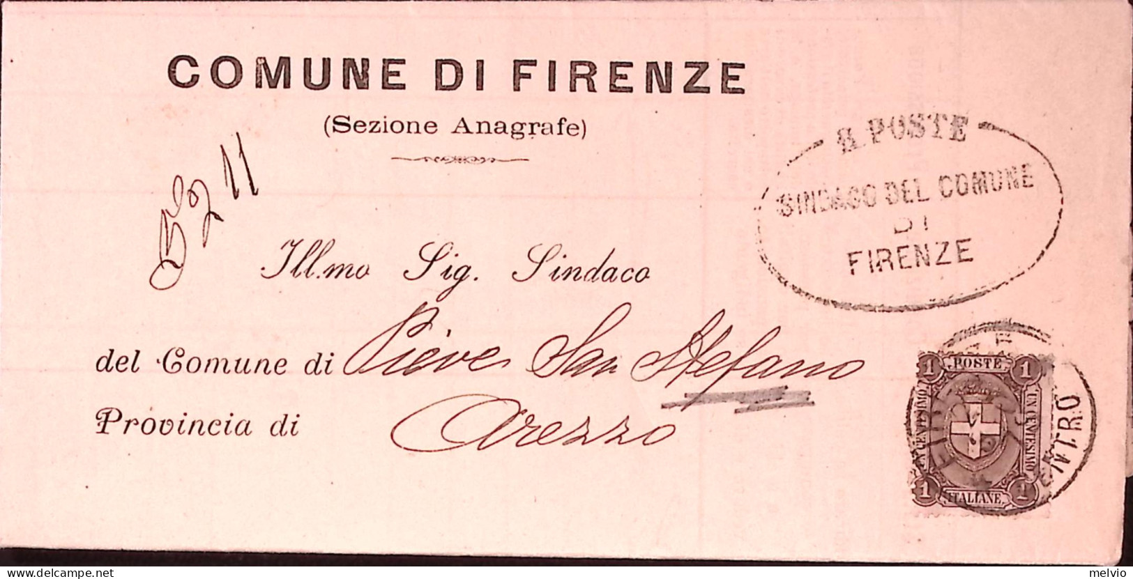 1881-STEMMA C. 1 (66) Isolato Su Piego Firenze (22.3) - Marcofilie