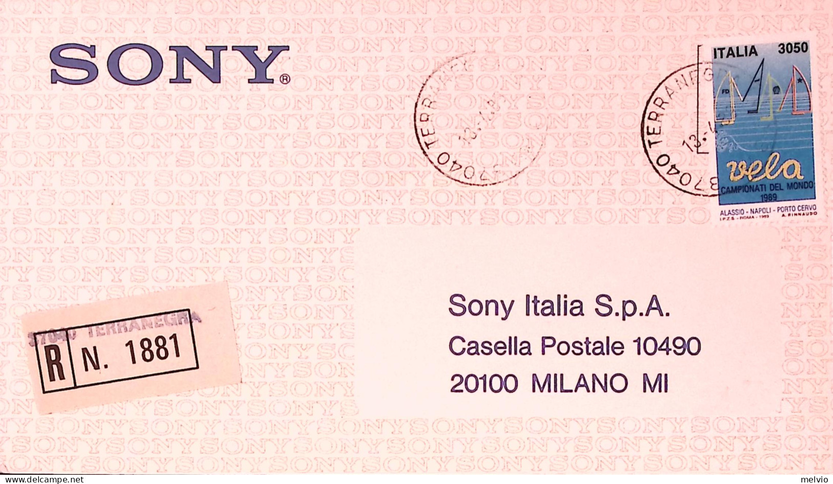 1989-CAMPIONATI MONDIALI VELA Lire 3050 Su Cartolina Raccomandata Terranegra (13 - 1981-90: Marcofilia